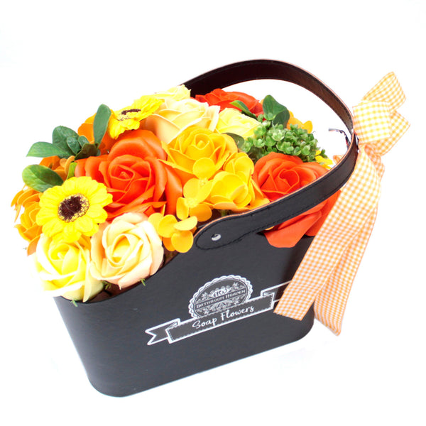 Soap Flower Bouquet Basket Orange and Yellow Luxury